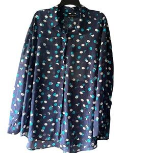 Lane Bryant Navy Polka Dot Button Down Blouse Workwear Sheer